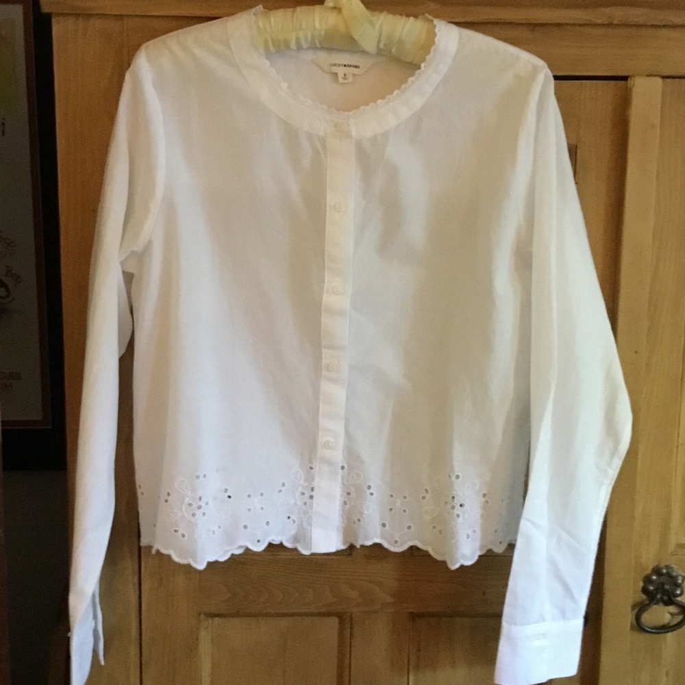 Lucky Brand White Eyelet Button-Up Blouse